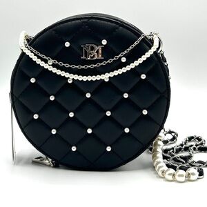 New Badgley Mischka Round Diamond Quilted Crossbody With Pearls